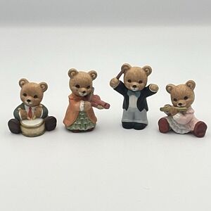 Vintage 1980s HOMCO 1422 Bear Band Figurines Set of 4 –‎ Drum Violin Conductor